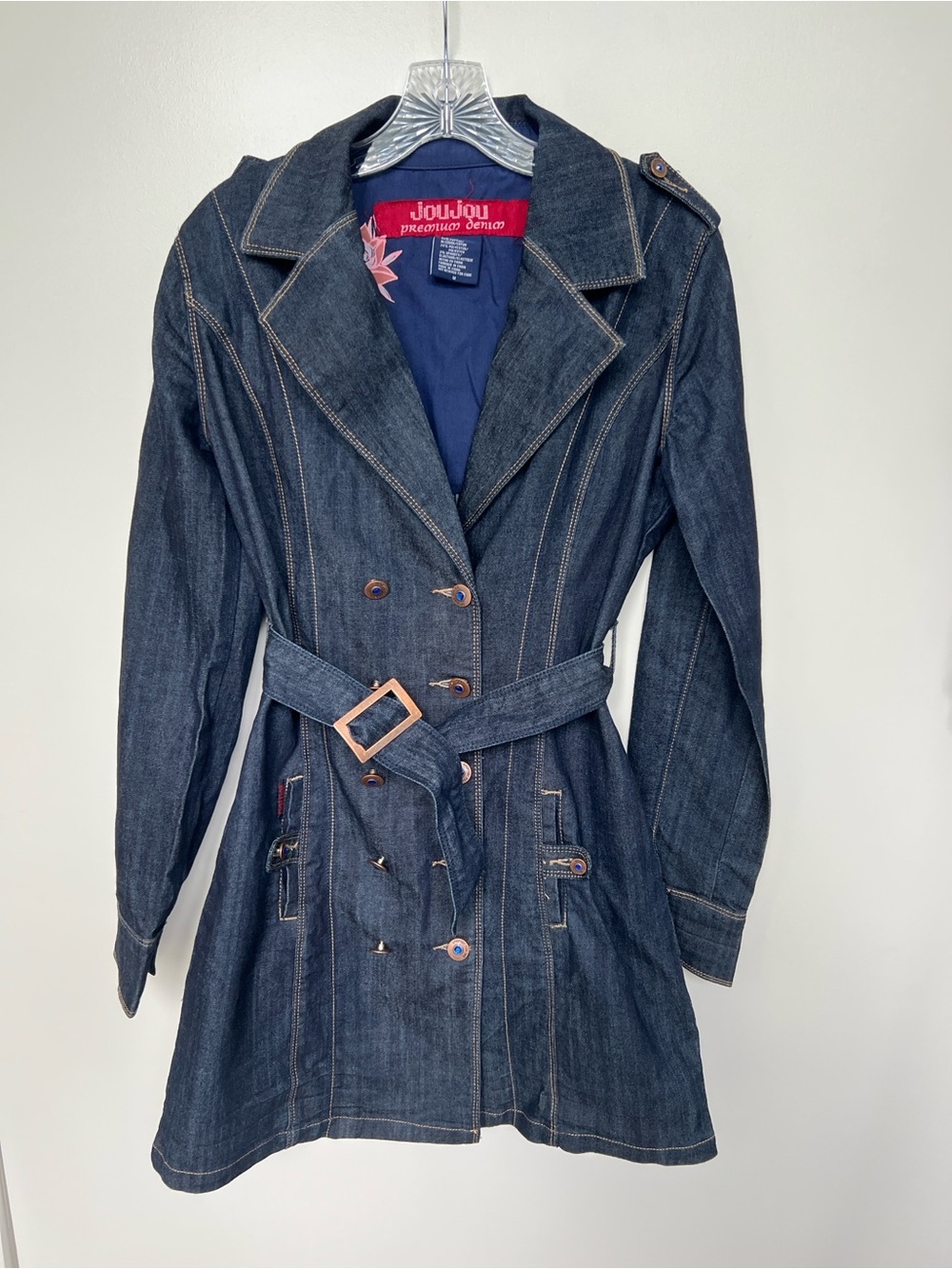Jou Jou vintage Y2K Dark Denim Trench Coat - Blue